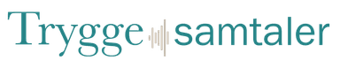 Tekstlogo med teksten Trygge samtaler og et lydbølgeikon mellom ordene.